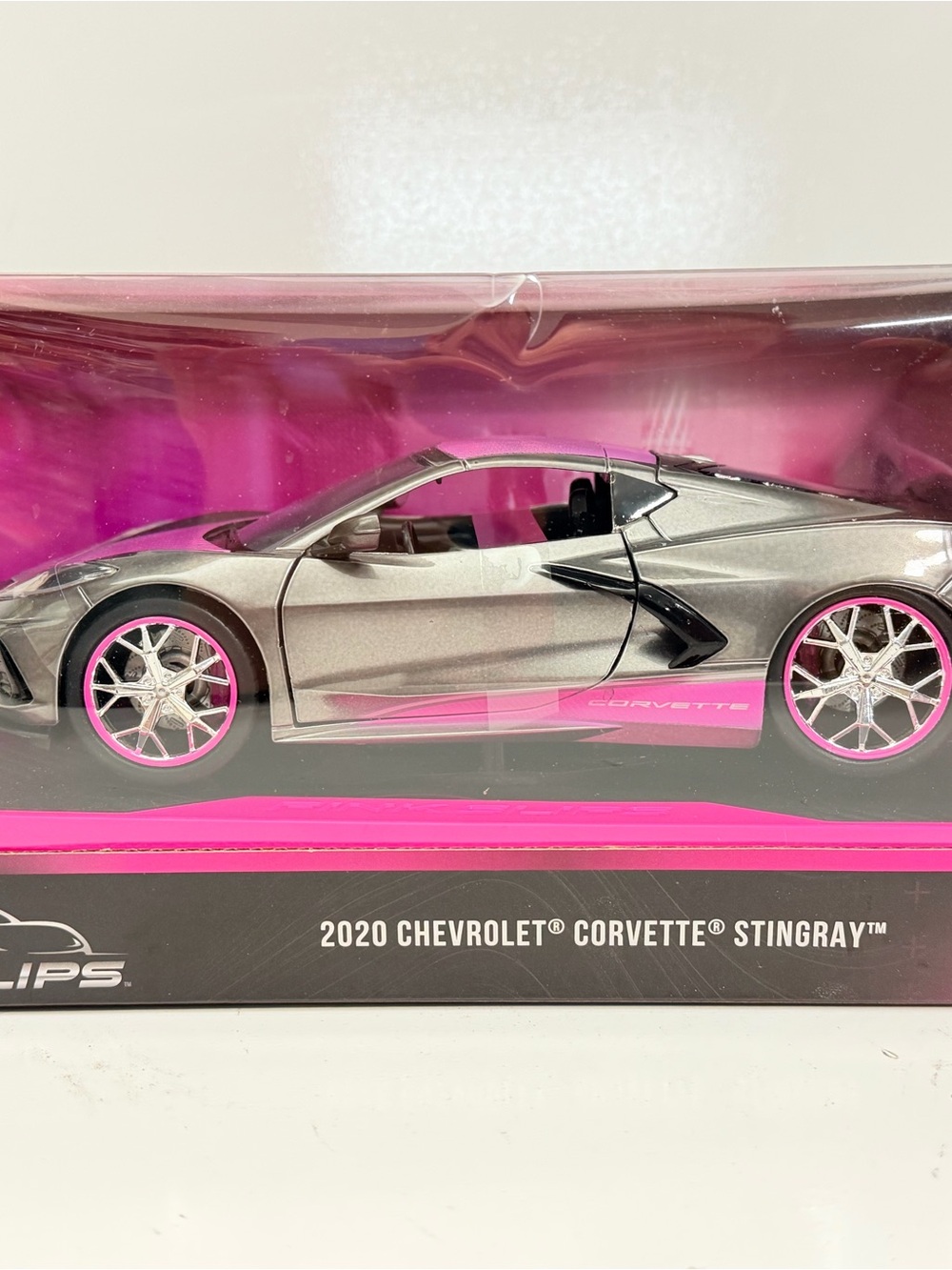 2020 Chevrolet Corvette Stingray Kids Toy Car - Gray with Pink Accents